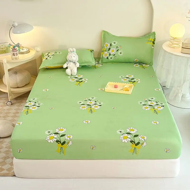 Washable Cotton Fitted Sheet Single Piece Non slip Mattress Protective Cover Full Cover Bed Sheet Simmons Cover