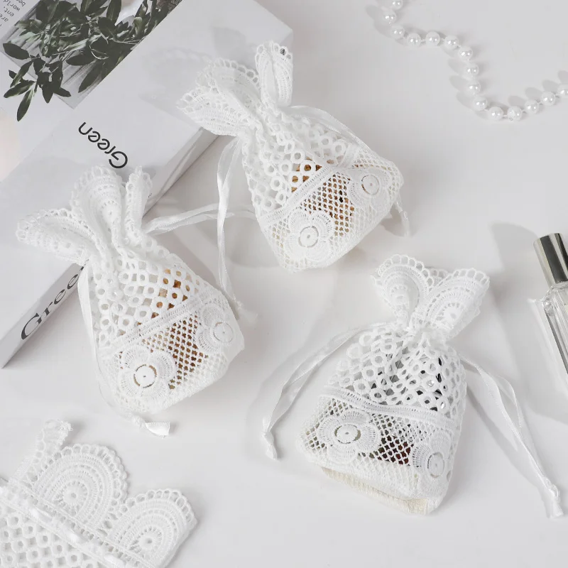 3–12 Stück weiße Spitzenbeutel mit Kordelzug, Schmuckverpackungsbeutel, Hochzeitsgeschenke für Gäste, Geburtstagsfeier, Weihnachten, Süßigkeiten-Geschenktüten – Detail 7