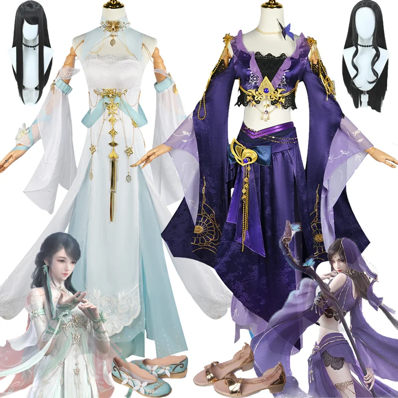 

Ni Shui Han Su Wen Jiu Ling Cosplay Costume Game Wig Shoes Purple Dress Accessories Outfit Full Set Halloween Party for Women