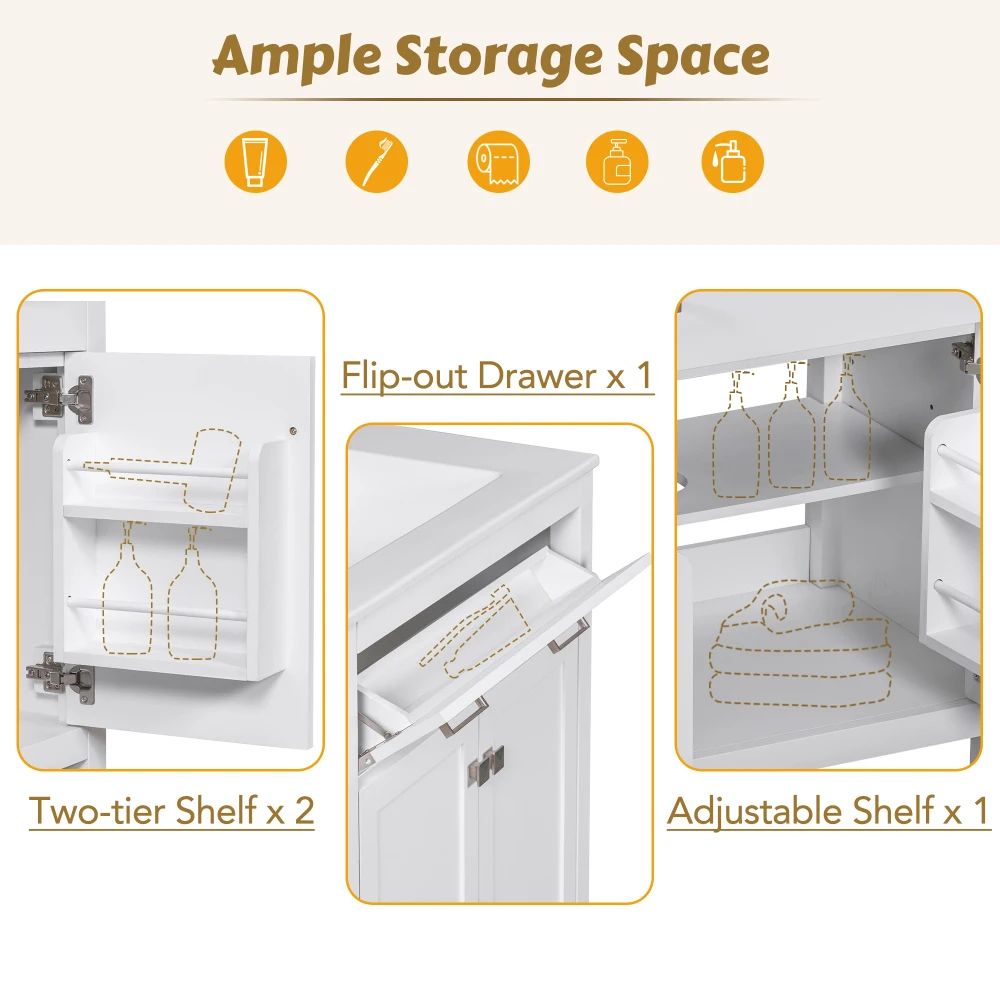 60" Modern White Bathroom Vanity Set With Double Vanities (Separate), Double Ceramic Sinks, Adjustable Shelf, Soft Close Doors A 6