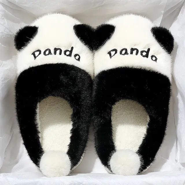 Pantoufles De Panda Poilu Pour Filles, Chaussures De Maison Pour