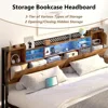 King Size Bed Frame and Storage Headboard, LED Bed Frame with USB Charging Station, Metal Platform Bed Frame King with Hidden 3