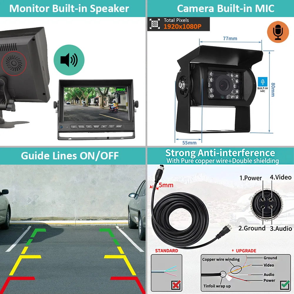 Set di retromarcia con monitor solare da 7 + 2× telecamera magnetica WiFi HD, LED IR, batteria da 9600 mAh, IP69 | Cool Mania