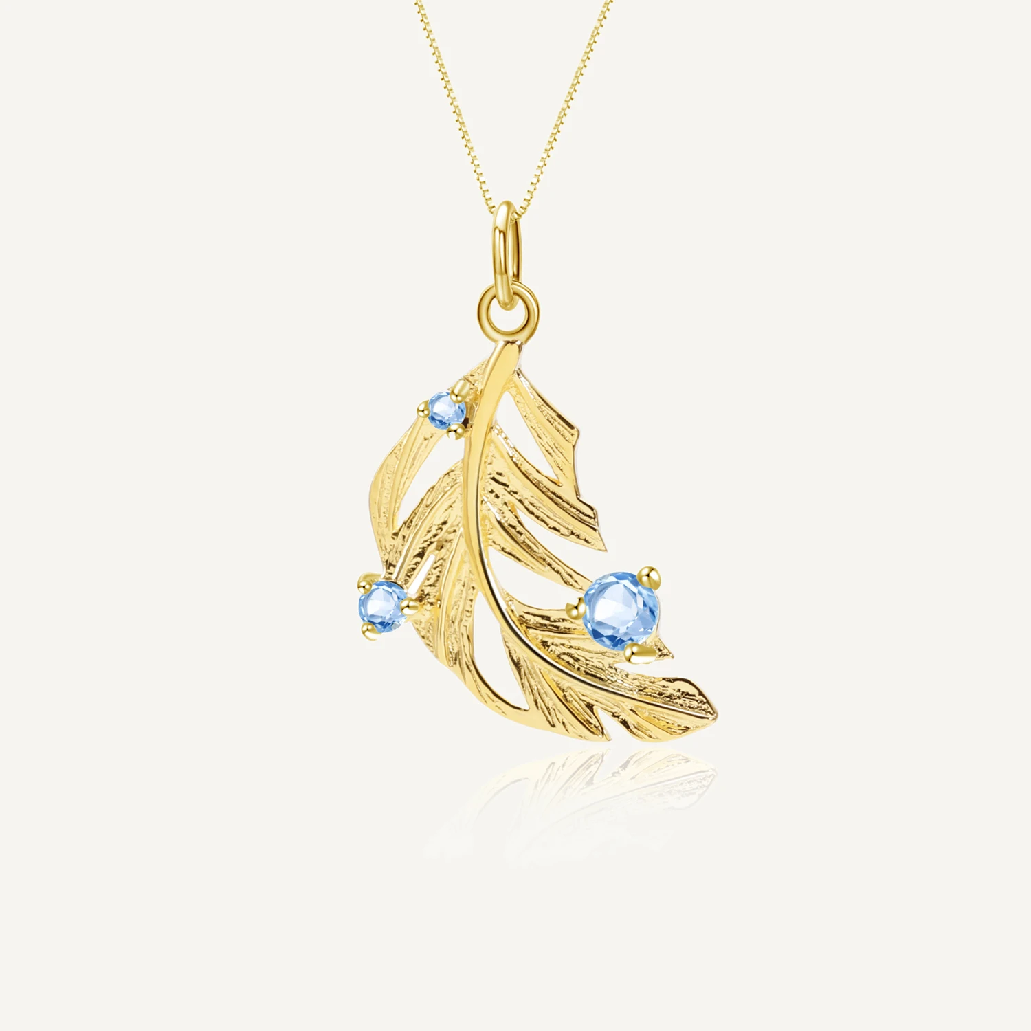 GEM'S BALLET Natural Blue Topaz Gemstone Pendant 925 Sterling Silver Golden Feathers Leaf Necklace For Women Girl Fine Jewelry