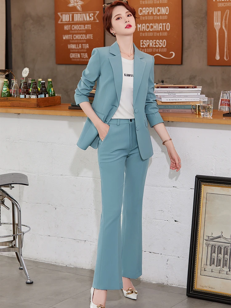 Women Purple White Blue Ladies Pant Suit With Sashes Female Single Breasted Formal Blazer And Trousers 2 Piece Set For Work Wear