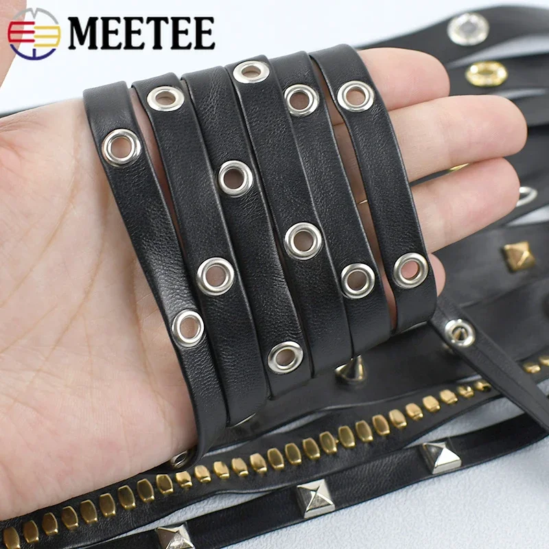 Meetee PU 가죽 리본 재봉 가방 스트랩 아일렛 밴드, 로프 칼라 장식 코드, 의류 소재 액세서리, 리벳, 10mm, 15mm, 20mm, 2 m, 4m
