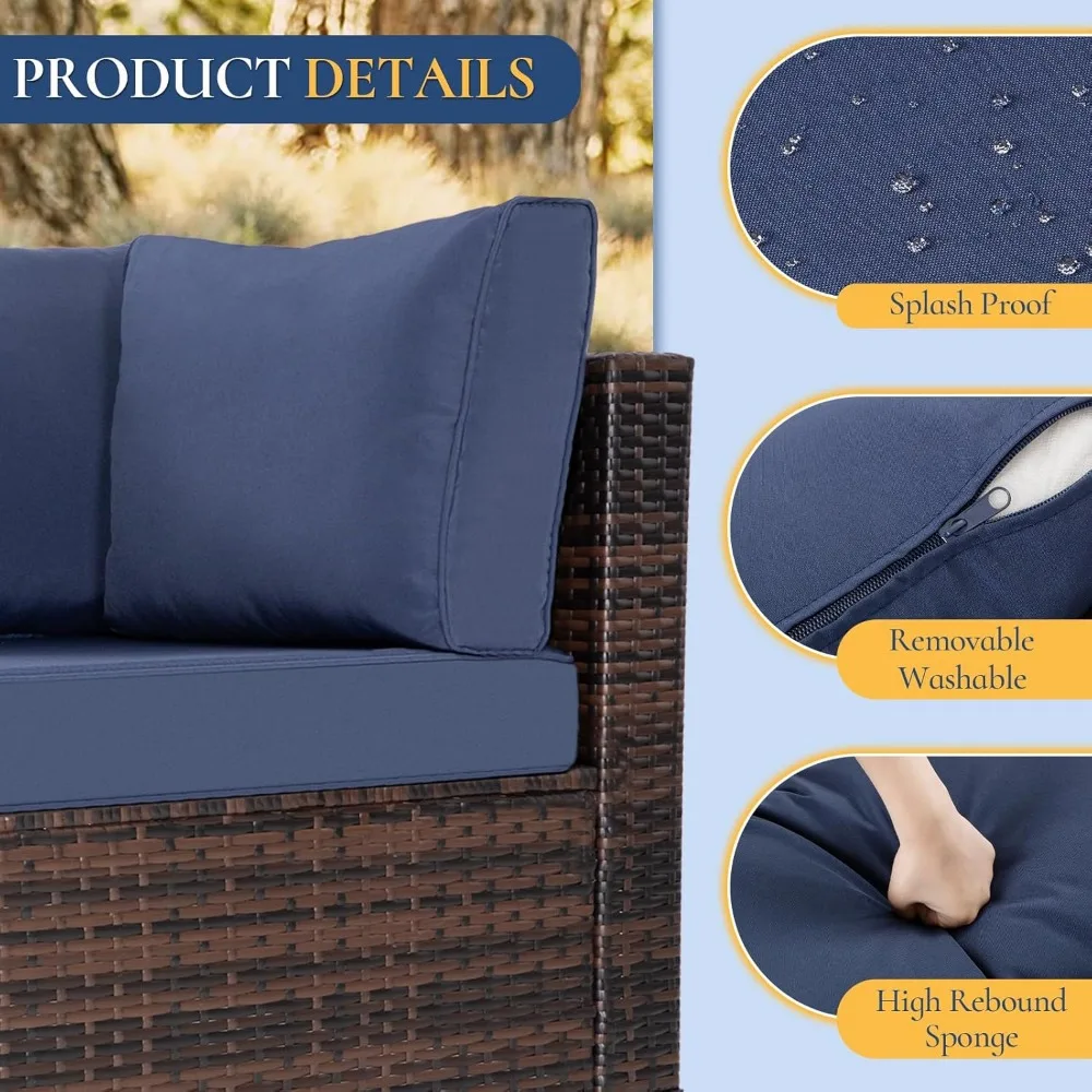 Wicker Sectional Sofa Set Rattan Modular Patio Conversation Sets with Cushions Couch Set & Coffee Table for Outside Garden 4