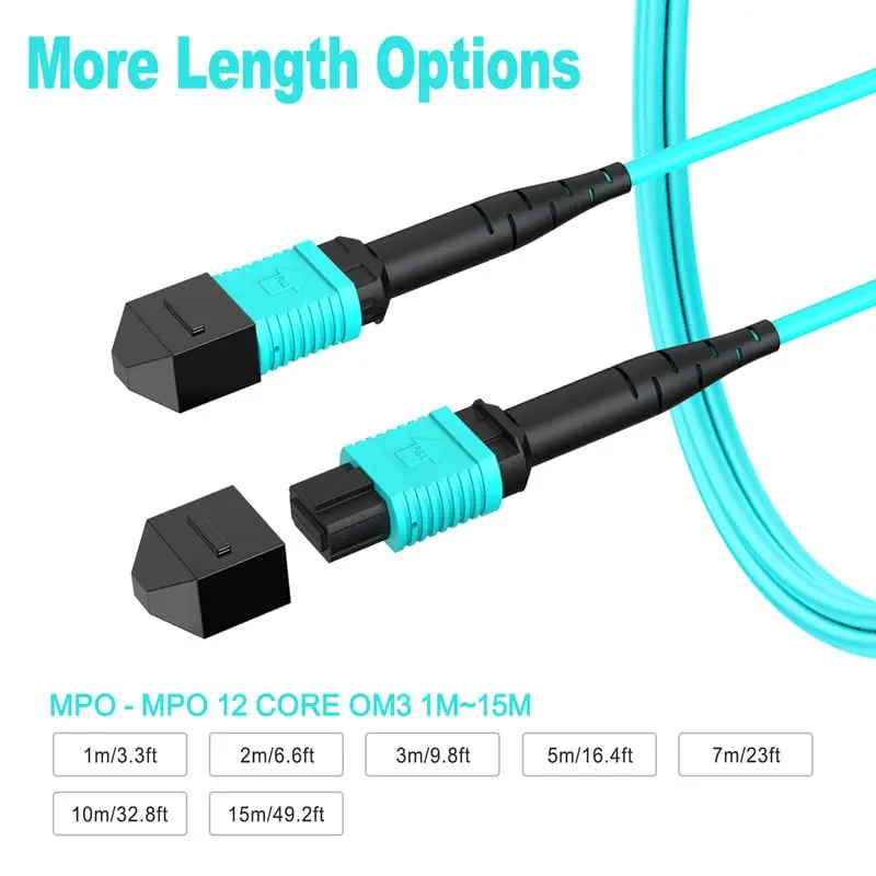 MPO to MPO Fiber Optic Cable 12 Core OM3 Multi-Mode 40Gb/100Gb 12 Fibers Female for QSFP+ Transceivers MTP Compatible Application for Fiber Optic Cable