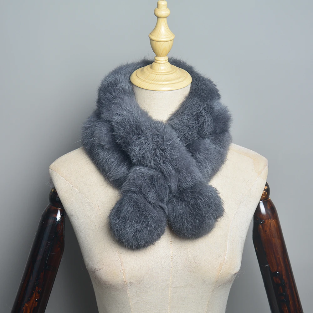 2025 New Women Winter Warm Real Rabbit Fur Scarf With Ball Casual Thick Female Fashion Genuine Fur Scarves Ladies Neck Warmer 4