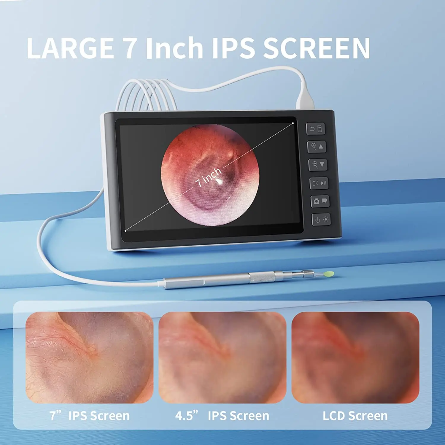디지털 귀 청소 내시경 카메라, 3.9mm, 7 인치 스크린, 시각적 이비인후경, 1080P HD 귀 왁스 제거 클리너 도구
