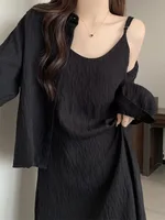 Slimming plus Size Long Sve irt Spring New Sle Korean Version High Waist A-Line Dr Two-Piece Set for plus Size Women