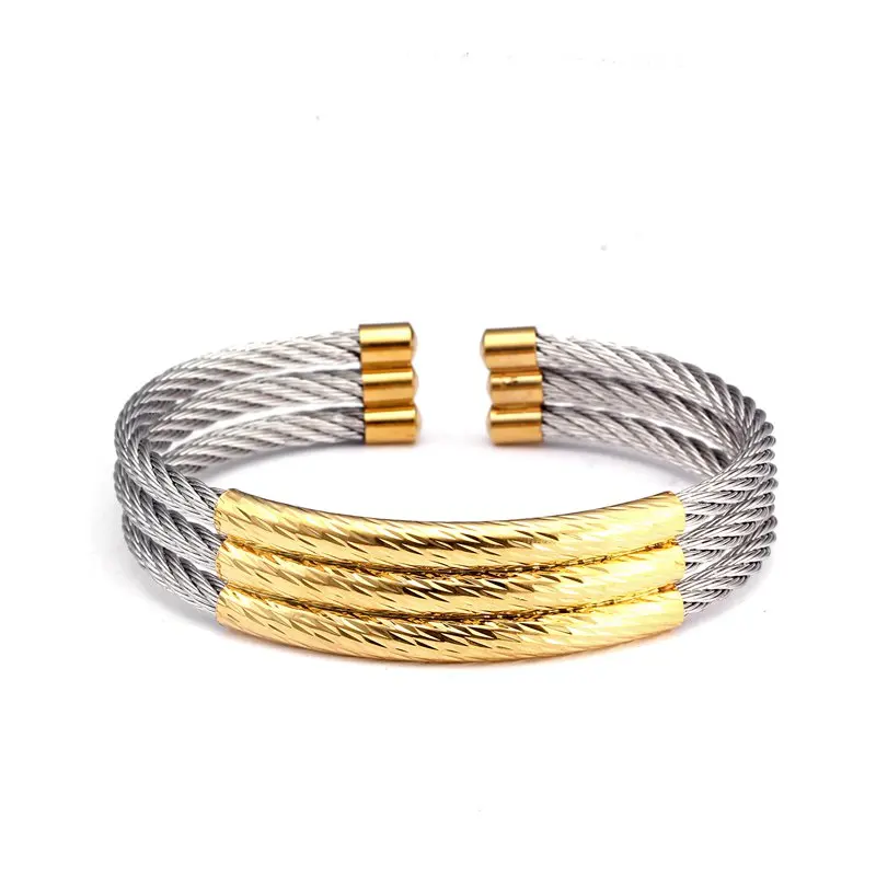 Stainless Steel Bracelets Bangles 3 Layers for Men Women Jewelry Sporty Male Open Cuff Bangles