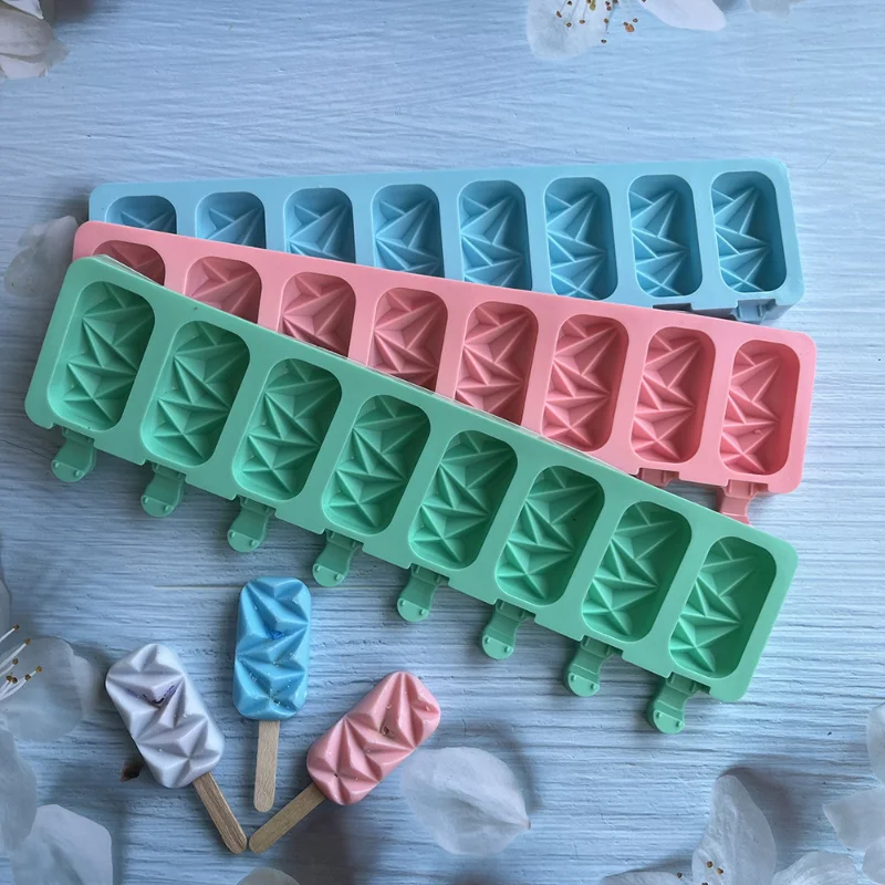 8 Hole Diamond Popsicle Silicone Mold Chocolate Candy Jelly Ice Cream Making Mould Cake Baking Set Ice Tray DIY Party Snack Gift ice mold ice cream molds