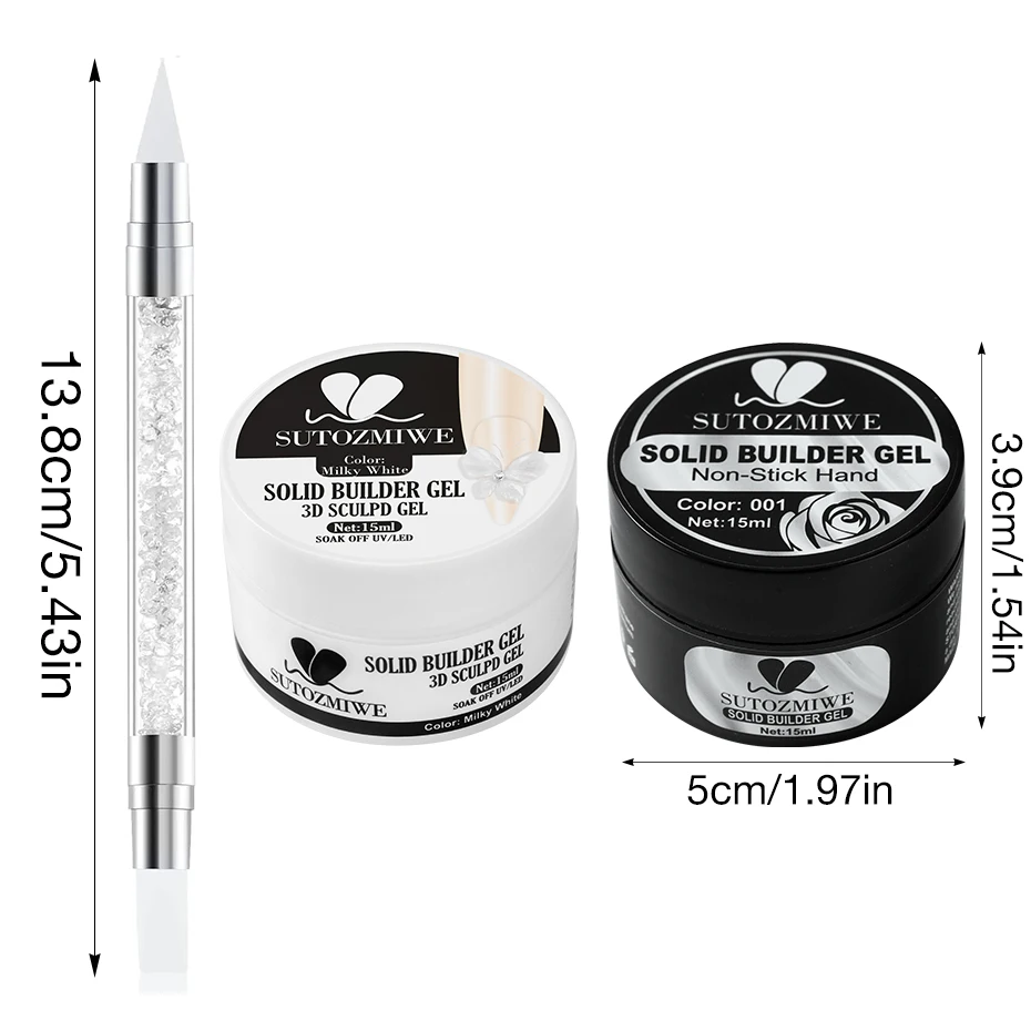 15 ml klares/weißes festes Nagelverlängerungsgel, schnelles Aufbau, UV-Gel, Builder, Formen, Nagelgelpoliermittel, 3D-Bildhauerei-Pinsel, Maniküre-Set – Detail 4