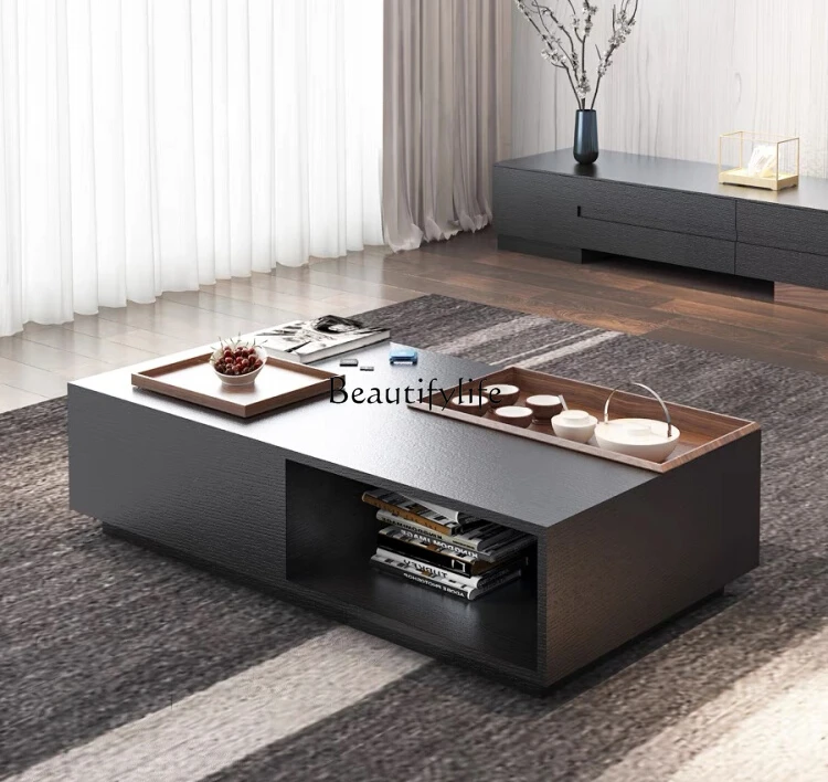

New Modern Simple Coffee Table Black Oak Grain Living Room Rectangular Storage Creative Tea Table