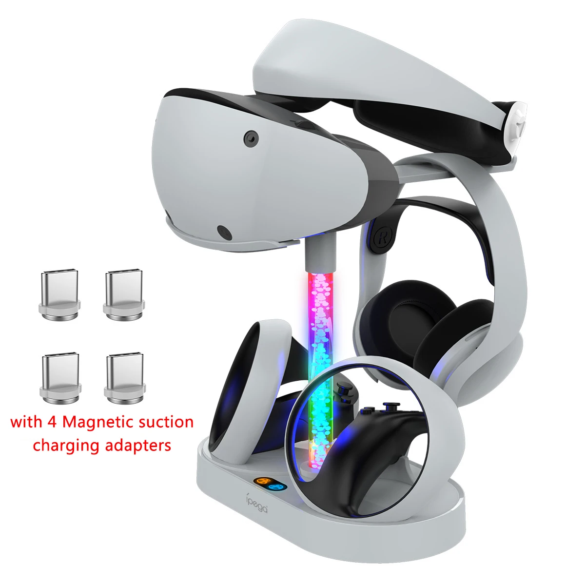 

For PS VR2 Magnetic Absorption Rainbow Charging Stand For PS VR2 Handle Seat With Colorful RGB light Can Store Glasses Headset