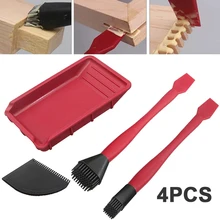 Kit d'outils de colle en Silicone souple pour le travail du bois, brosse large, brosse étroite, pelle à lame fine, grattoir plat, plateau de colle, 4 pièces 