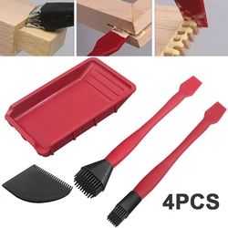 Kit d'outils de colle en Silicone souple pour le travail du bois, brosse large, brosse étroite, pelle à lame fine, grattoir plat, plateau de colle, 4 pièces 