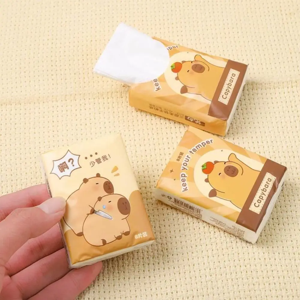Cartoon 9 Packs Capybara Handkerchief Paper Soft Cleaning Bear Toilet Paper Skin-friendly 3Ply Capybara Peripheries Wipe Hands