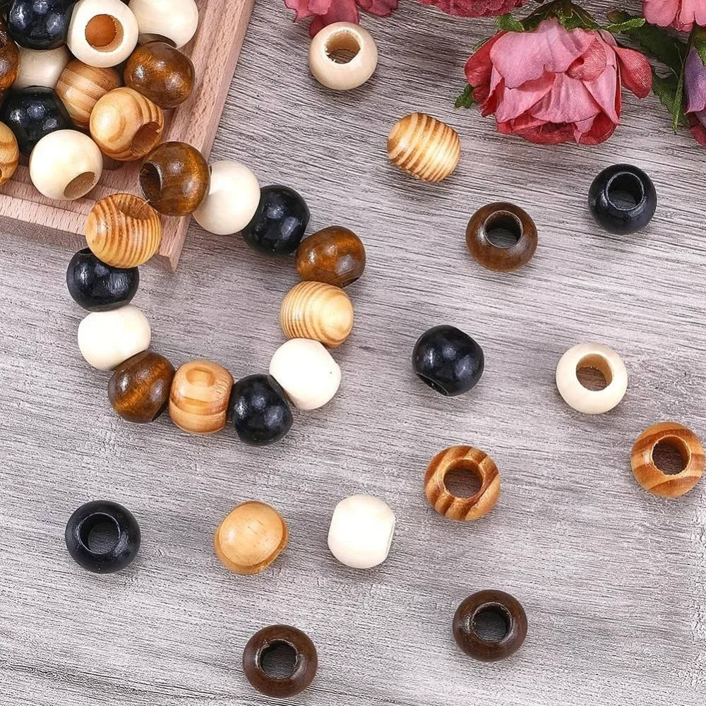 60PCS 4 스타일 대형 느슨한 나무 구슬 20MM 라운드 스페이서 볼 구슬 10MM 구멍 브라운 블랙 빈 미완성