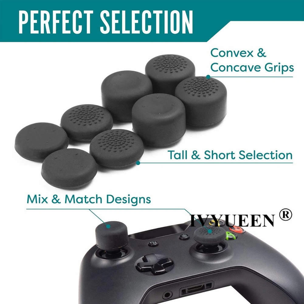 IVYUEEN 8 PCS 블랙 아날로그 스틱 조이스틱 커버 XBox One 시리즈 X S 엘리트 컨트롤러 게임 패드 아날로그 Thumbsticks Caps Grips