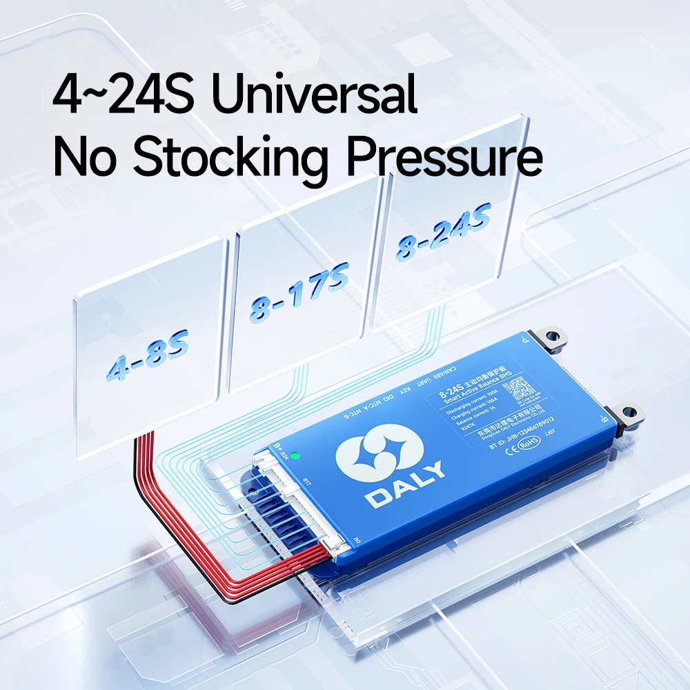 DALY Smart Active Balance BMS 200A 24V-60V 8S-17S Ingebouwde Bluetooth met RS485 CAN PCB Batterijbeschermingsbord voor Li-ion LifePO4 LTO-batterijpakket