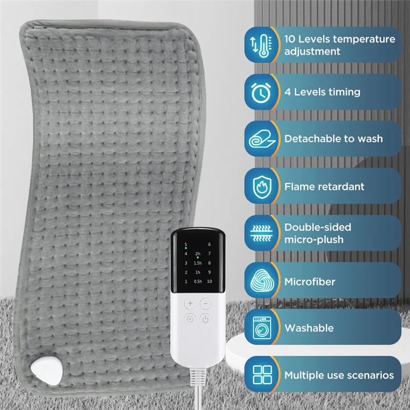 Heating Pad For Back Electric Heating Pad For Period Cramps Neck Shoulder Pain Relief 10Heating Levels 4Gears Timing UK Plug