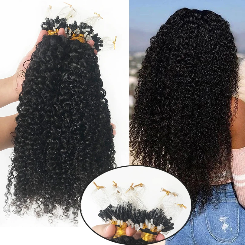 Micro Loops Hair Extensions Malaysian Kinky Curly Micro links Human Hair Extensions Rings 100 Strands 1g/s
