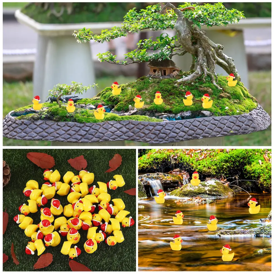 50 PCS Mini Christmas Duck Figures - 1.7cm Resin Ducks With Santa Hats For Decor & Crafts