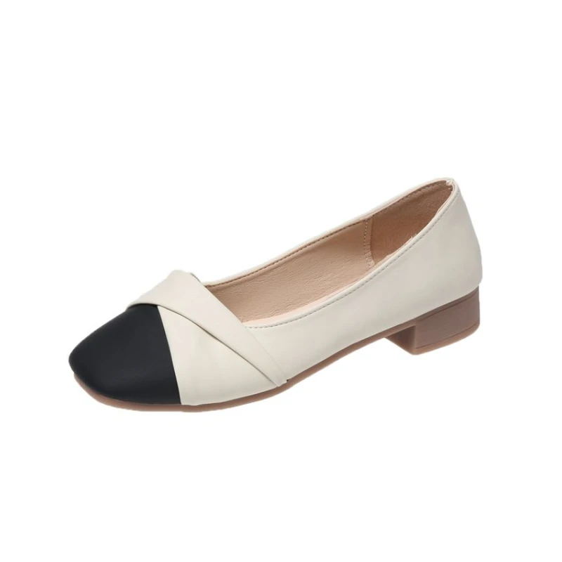 

2023 Lady's Classic Apricot Soft Leather Ballet Flats Versatile Round Toe Shallow Bow Ballet Single Shoe Women