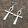 hroryn New Fashion Handmade Cross Egyptian Ankh Life Symbol Flower Cross Pendants Silver Color Earrings For Womens Style 2