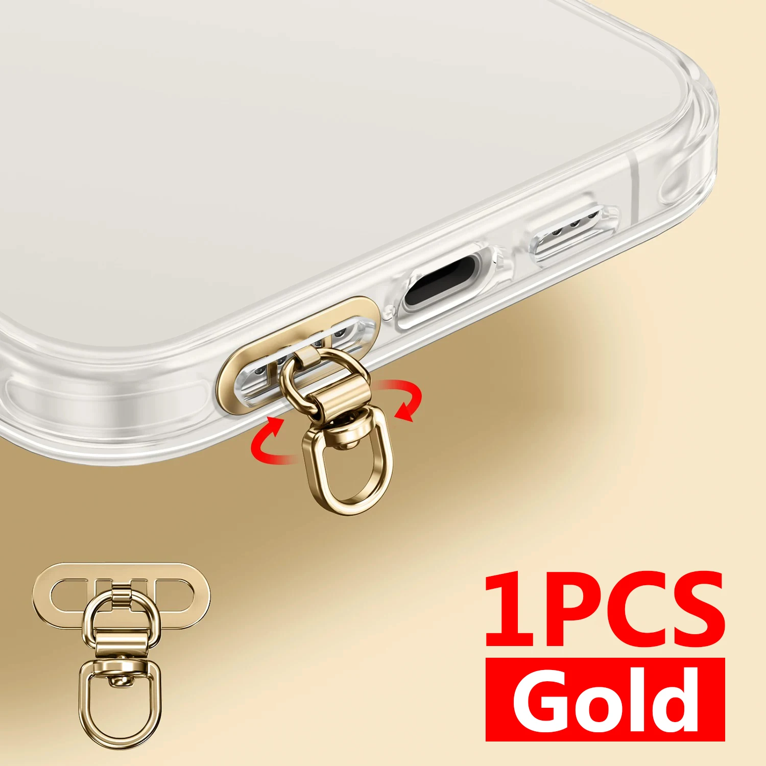 Ultra-Thin Rotatable Stainless Steel Phone Lanyard Patch with Hanging Cord Clip