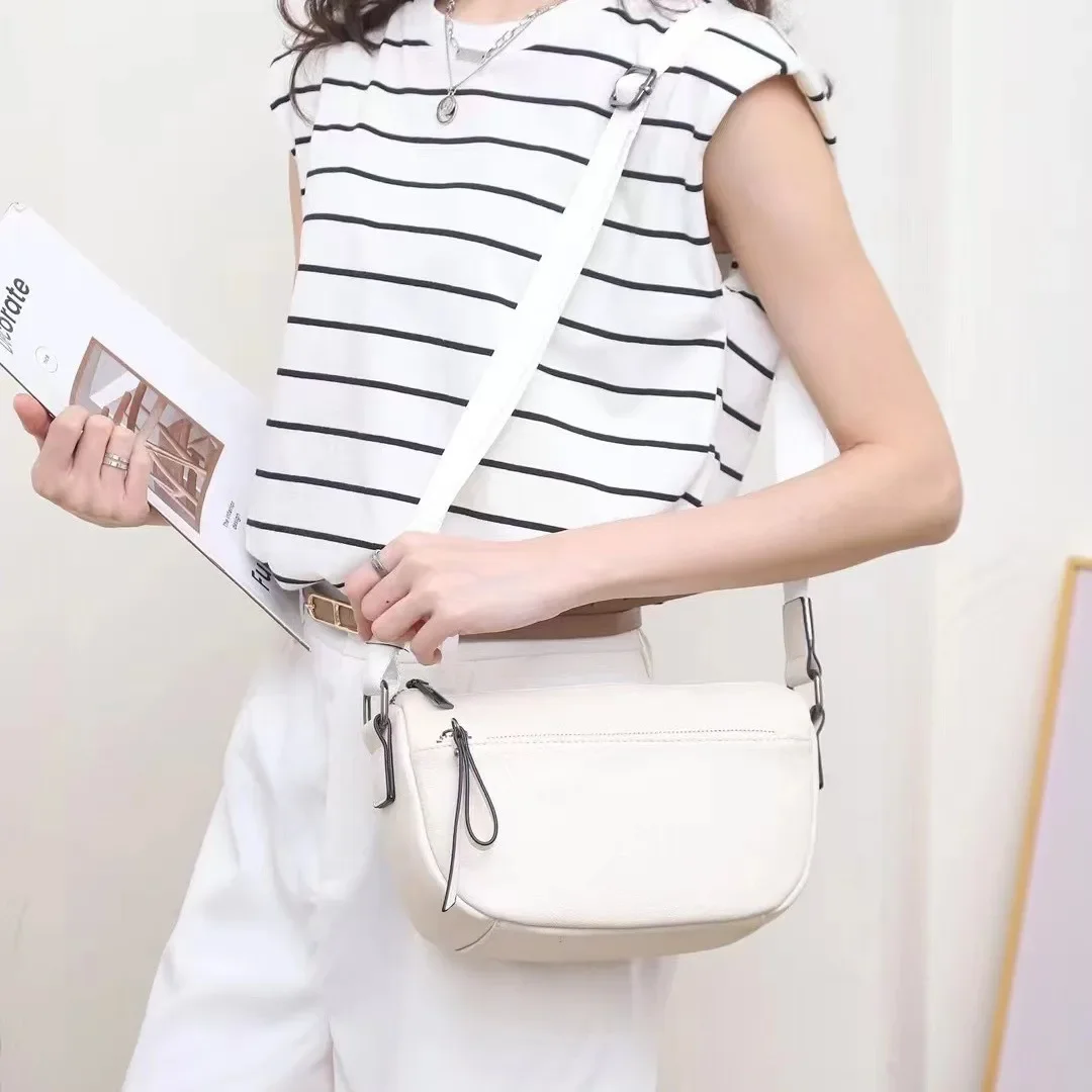 First Layer Cowhide Cow Leather Women's Bag Fashionable Single Shoulder Crossbody Bag Ladies' Solid Color High Quality Handbag
