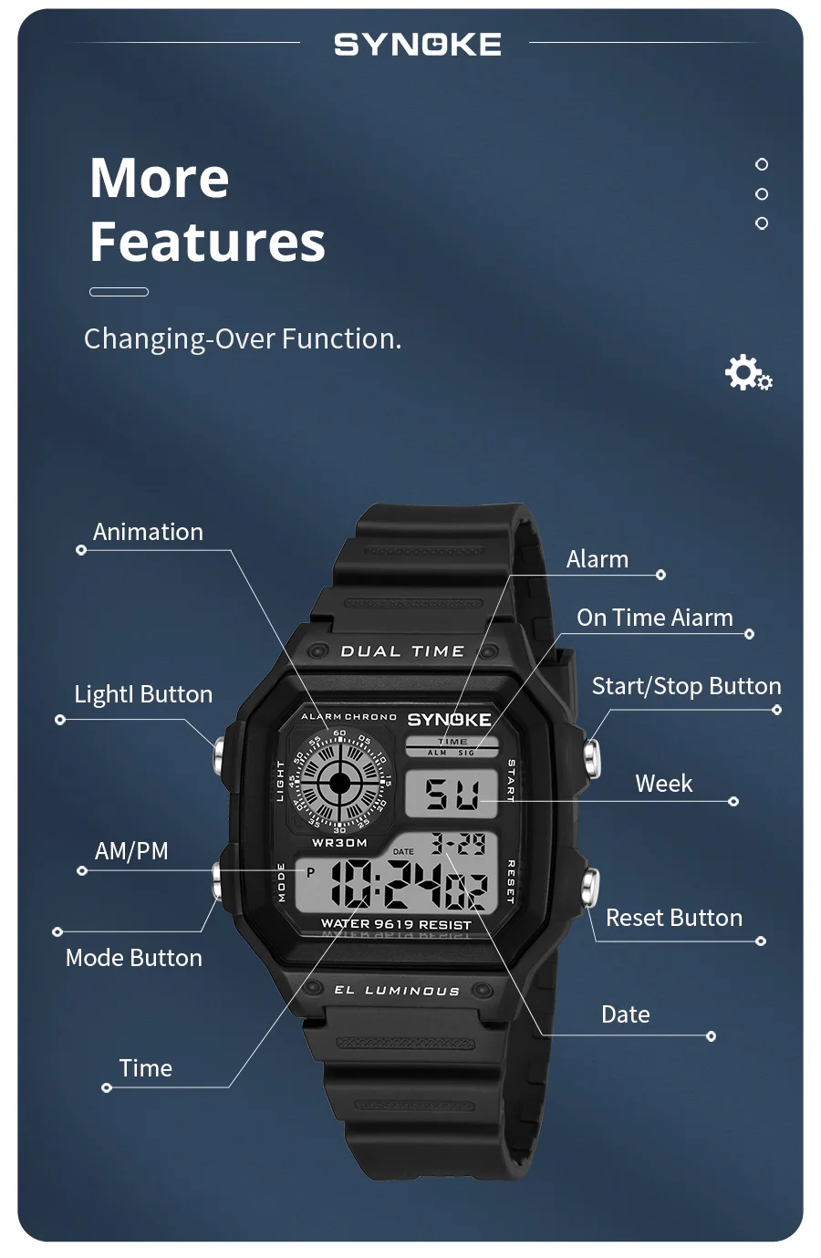 SYNOKE Military Digital Watch - Stile sportivo