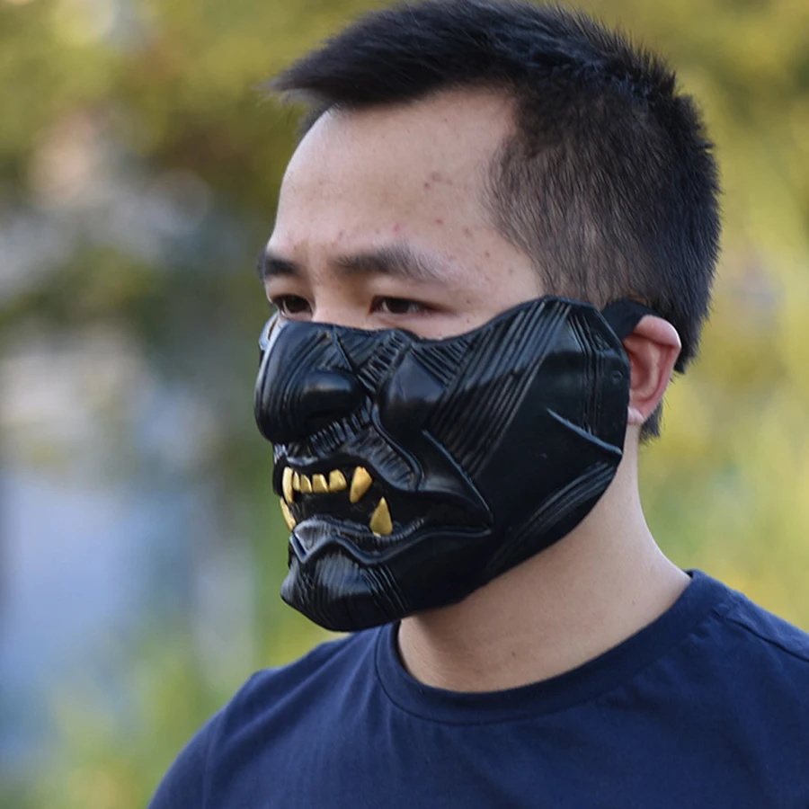 Lustiges Cosplay-Spiel Geist von Tsushima Half Face Samurai Krieger Jin Sakai Maske Japanischer Dämon Oni Halloween Party Kostüm Requisiten – Detail 6