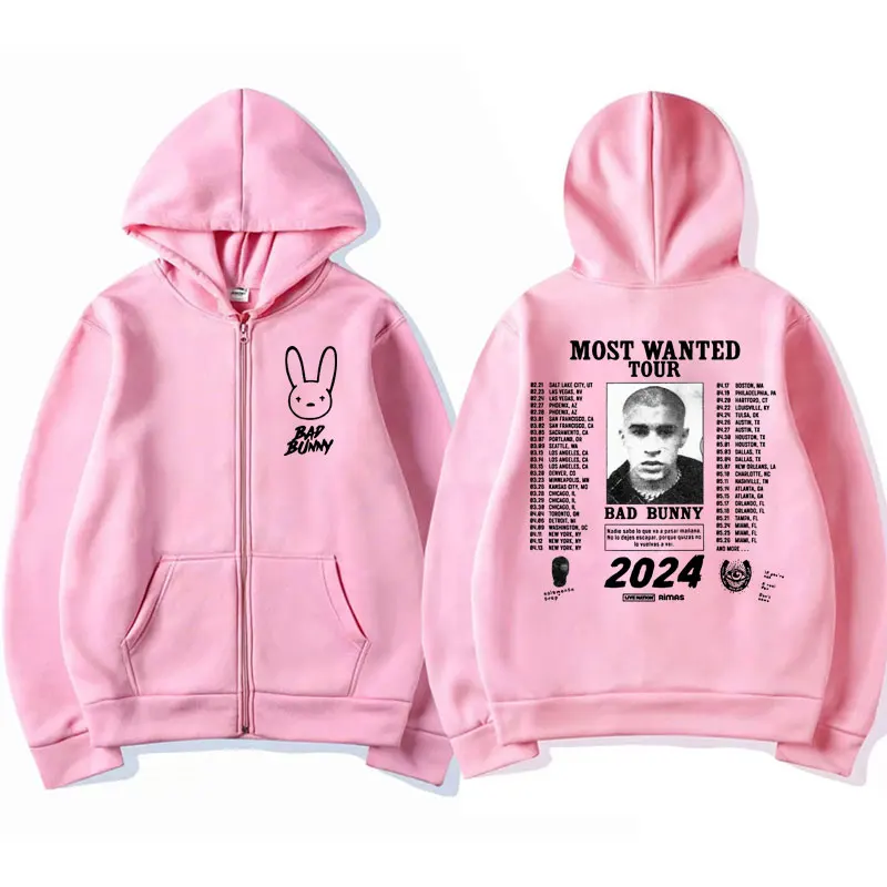 Bad Bunny Nadie Sabe Lo Que Va A Pasar Manana Music Zip-up Hoodie Jackets Fashion Long Sleeve Coat Zipper Sweatshirt Y2K Clothes