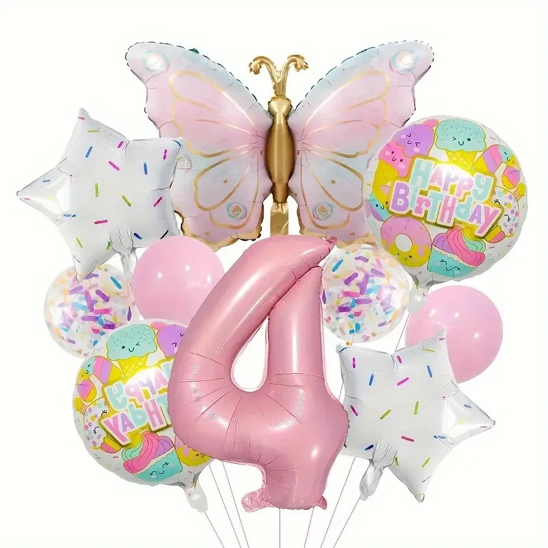 32-Zoll-Set mit rosa Zahlenballons mit Farbverlauf, Schmetterlings-Geburtstagsdekorationen für Mädchen, Schmetterlings-Geburtstagsfeier-Dekorationszubehör – Detail 7
