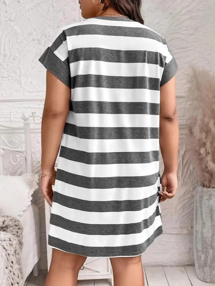 Wmstar Dress Women Wholesale A Casual Fashionable Simple Short Sleeved with Plus Size Stripes From Europe America for Woman