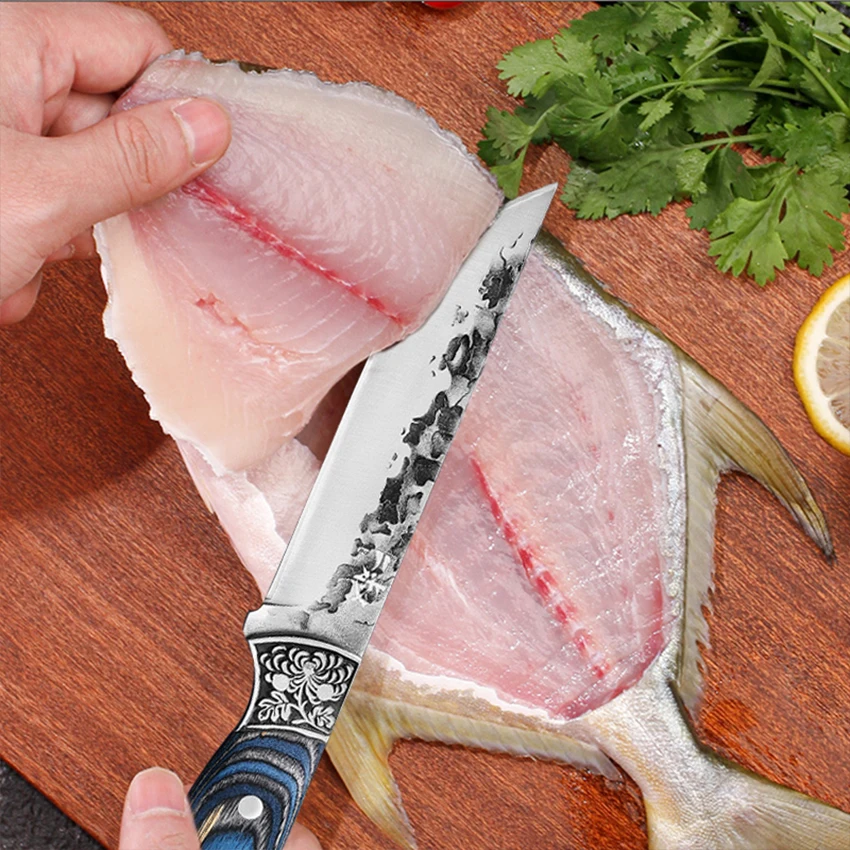 Stainless Steel Hand Forged Boning Knife Meat Cleaver Butcher Slicing Knife Fruit Cutting Kitchen Chef Knives Scissors BBQ Tool Kitchen Knife Meat Cleaver