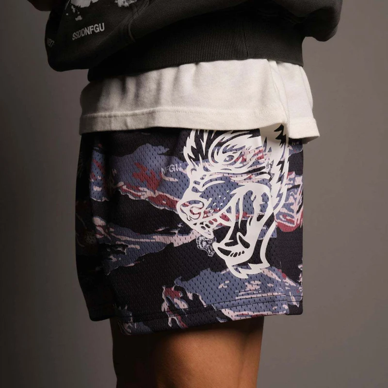 

American Style Retro Casual Shorts Summer New Men Shorts Sports Fitness Quick Dry Breathable Stretch 3D Printed Five Point Pants