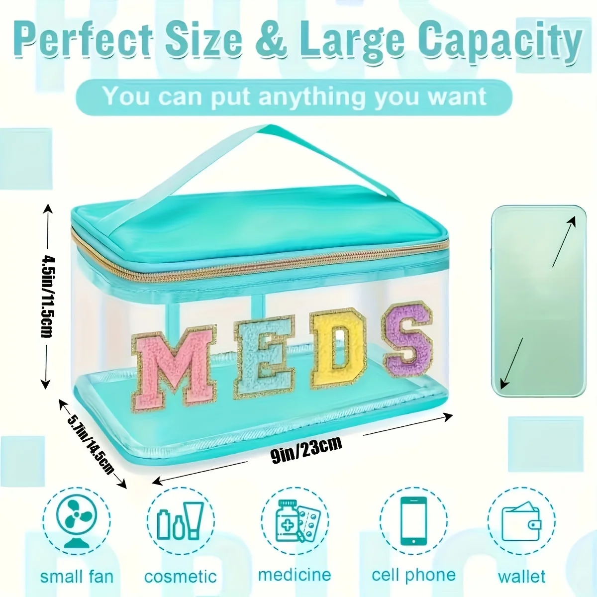 1pcs Letter Patch Transparent Waterproof Travel Bag Medicine Storage Bag Toiletries Storage Bag Suitable for Patients and Nurses 3