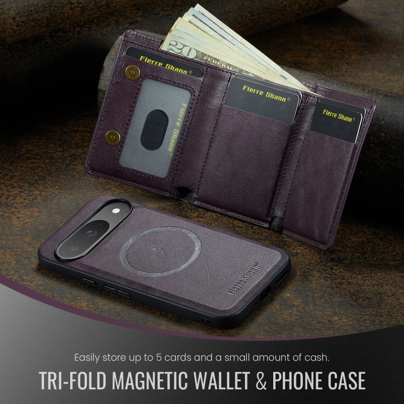 Magsafe-Compatible Magnetic Leather Wallet Phone Case with Card Slot & Stand