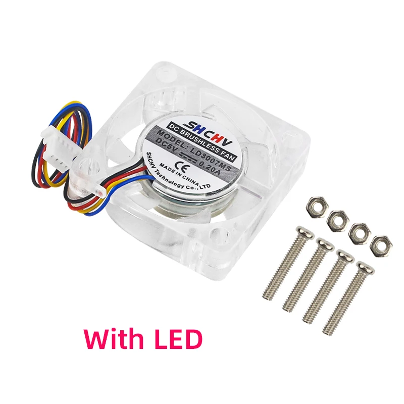 5V 3007 Fan PWM Speed Adjustable CPU Cooling Radiator JST Interface Optional LED with M2.5 Screws Nutsfor Raspberry Pi 5 4G 8G 5
