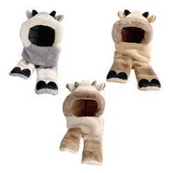 Cute Antlers Ear Hat Scarf Gloves Set Autumn Winter Warm Cartoon Women Plush Gloves for Stage Performance Camping Outdoor Sports