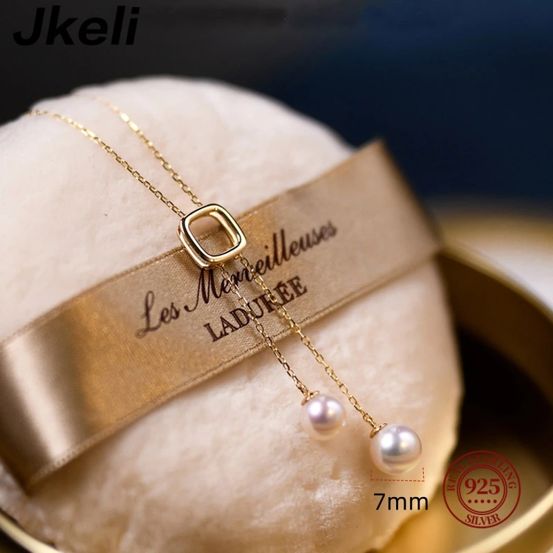 Japanese S925 Sterling Silver Double Pearl Necklace Y-shaped Long Tassel Premium Light Fashion Sweater Chain 4