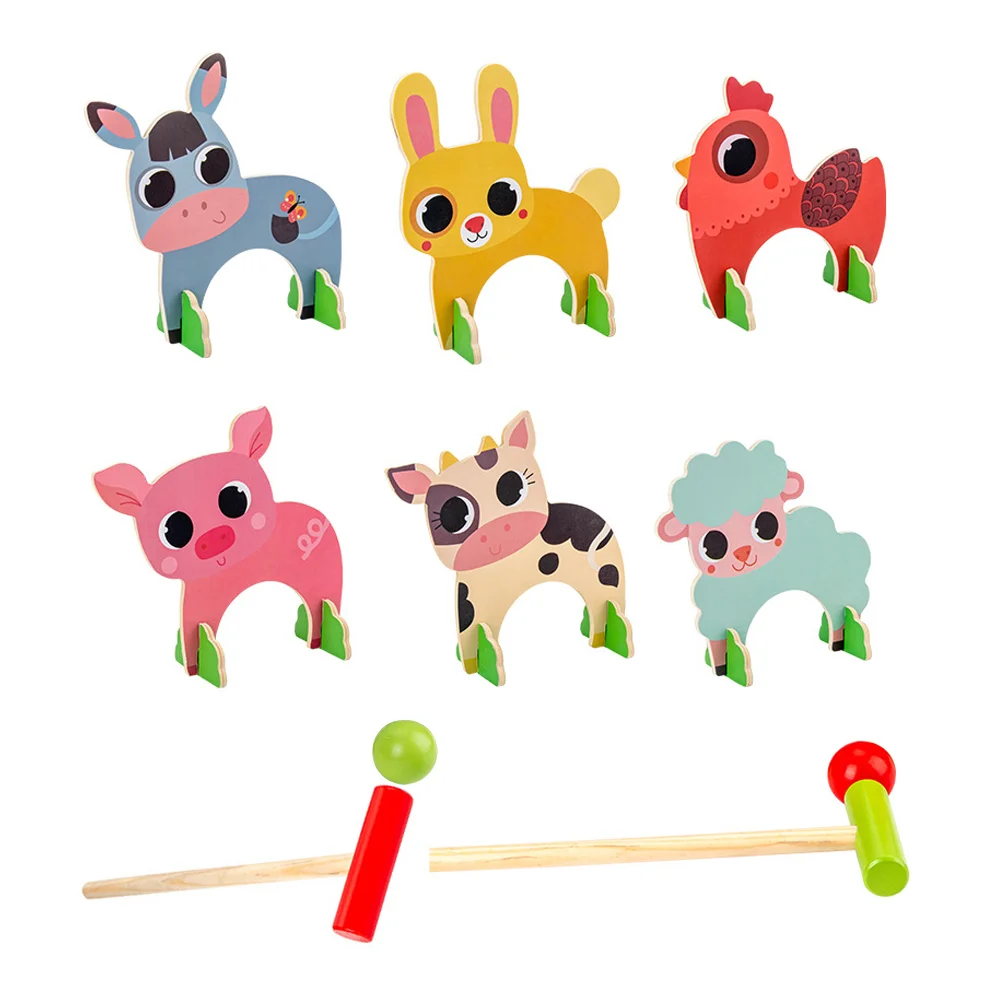 

1 kids croquet set Set Wooden Animals Croquet Set Toys Baseball Sports Games for Children Early Educational Game Toys Party