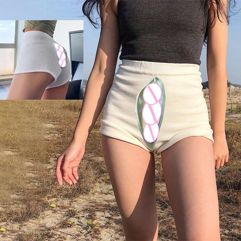 Summer Open Crotch Outdoor Sex Pants Vintage High Waist Boyfriend Jeans Black Peach Hip Knitted Push Up Leggings HotPants Women