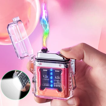 충전식 방수 전기 듀얼 아크라이터 손전등 스타일, C타입 USB 플라즈마 충전, 야외 캠핑 라이터, 2024 신제품