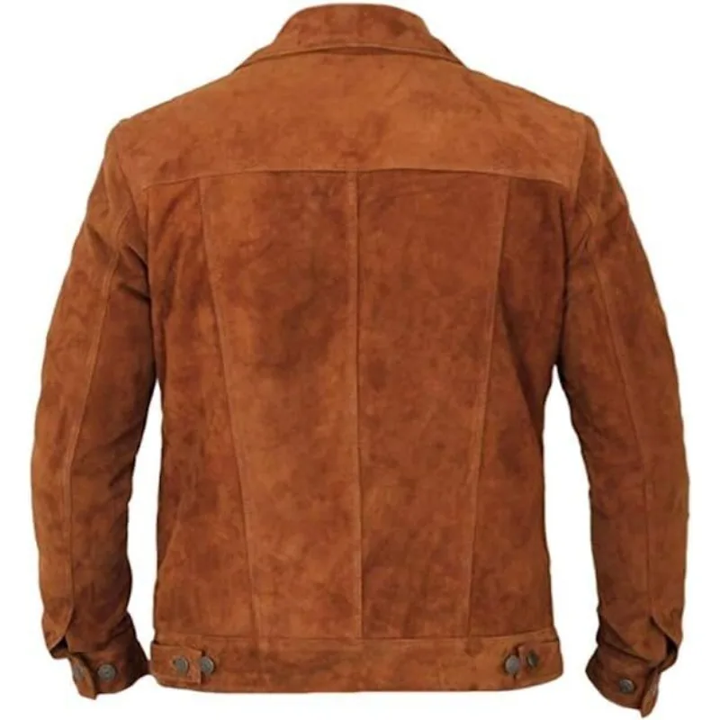 Men's True Suede Leather Brown Jacket Fashion Rider Retro Button Coat Men Clothing