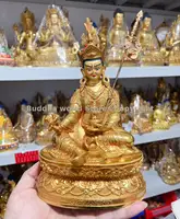 Tibet Gold plating COPPER Buddhist Master Guru Rinpoche Buddha statue Buddhist believer worship family effective protection 1